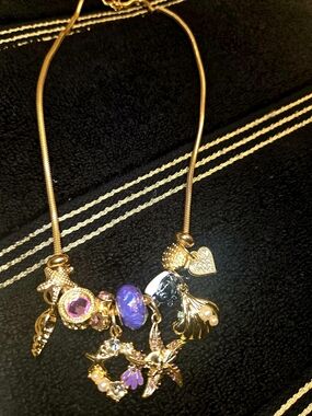 Gold-Tone Purple & Pink Charm Necklace NWOT